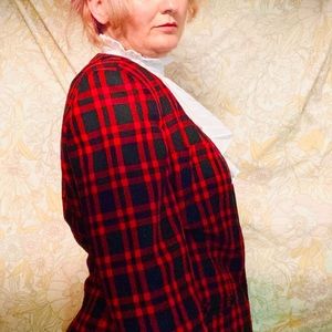 80s Rena Rowan for Saville brand Red and black secretary Plaid blazer